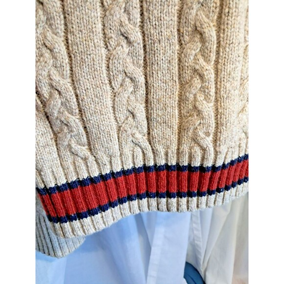 Tommy Hilfiger Long Sleeve Tan Wool Sweater Long Cable Preppy Grandpa XL Men - Picture 7 of 11